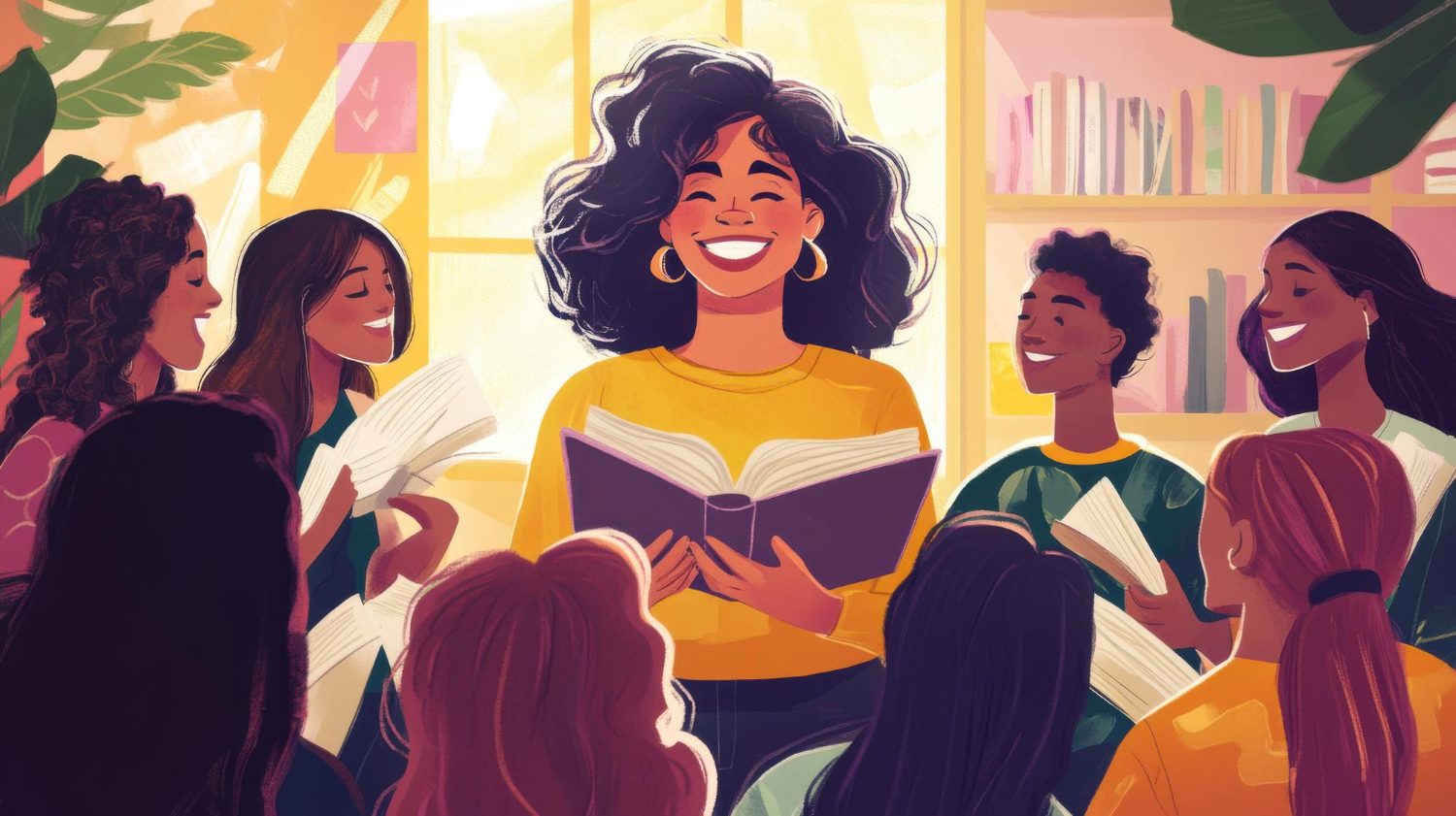 Des lectrices réunies autour d’un livre